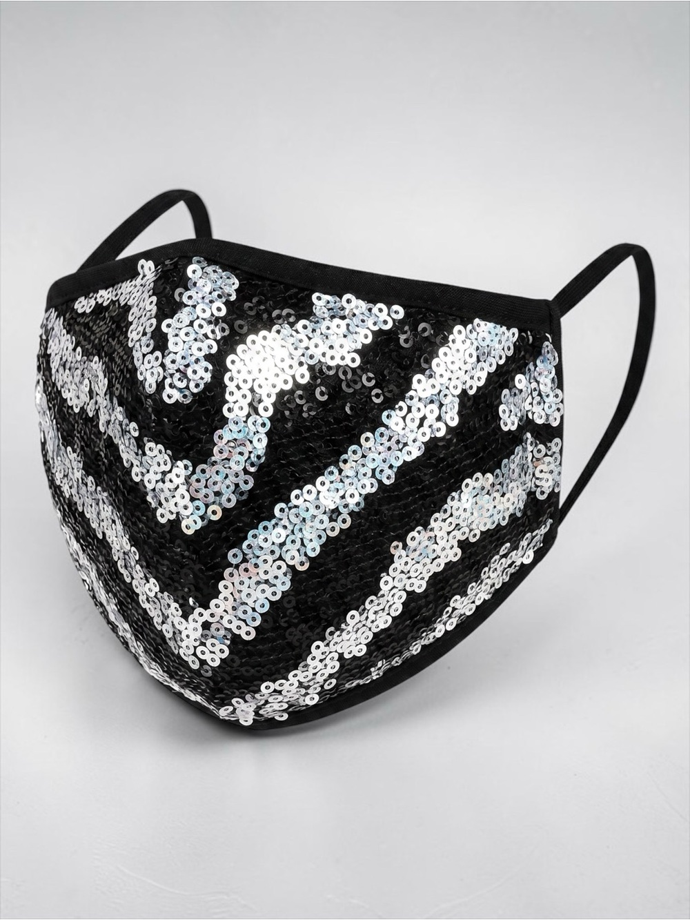 Black Silver Sequin Face Mask Sparkly Glam Reusable Stretch NWT Sealed